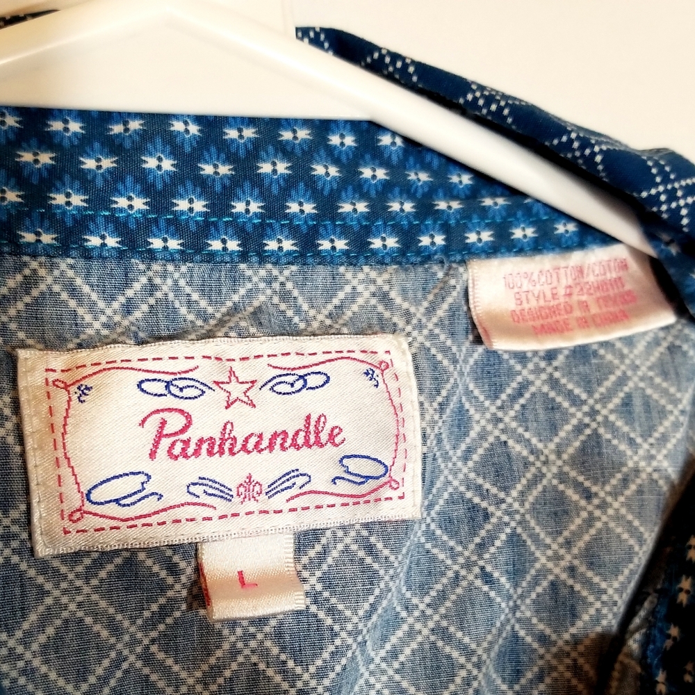Panhandle Slim Shirt Women's Large Pearl Snap Blue Diamonds Long Sleeve Western - Picture 5 of 6